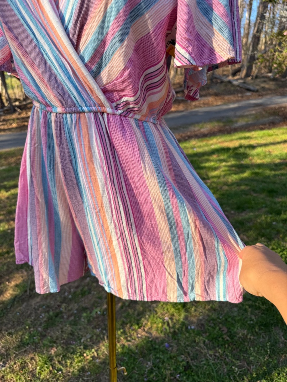 Blue Rain Pastel Stripe Colorful One-Piece Romper Spring Summer Anthropologie - Picture 7 of 9